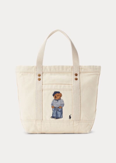 Bolsos De Mano Polo Ralph Lauren Mujer Creme - Canvas Polo Bear Small - ZATOV0536